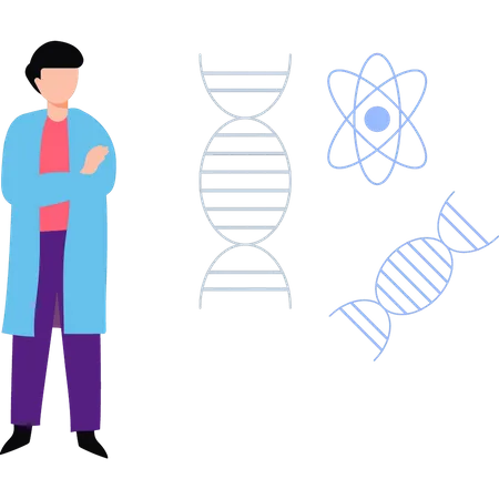 Boy looking at DNA  Illustration