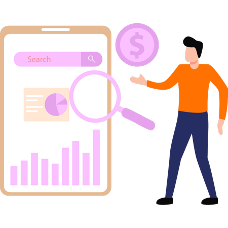 Boy looking at dollar chart graph  Illustration