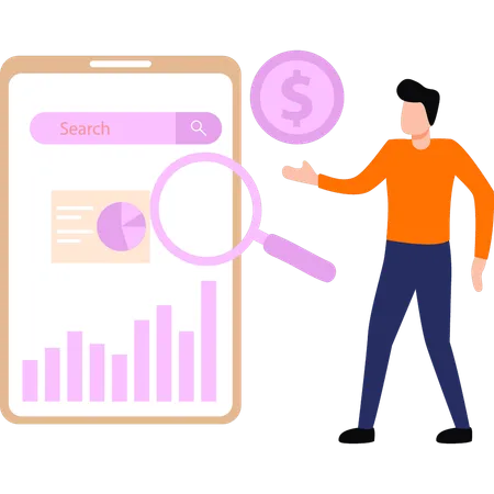 Boy looking at dollar chart graph  Illustration