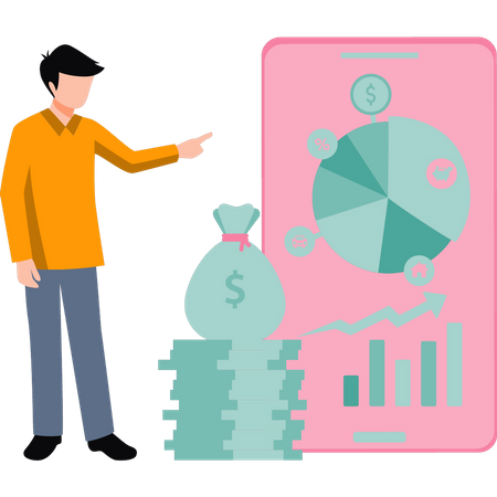 Boy looking at dollar chart graph  Illustration