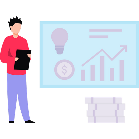 Boy looking at dollar graph idea  Illustration