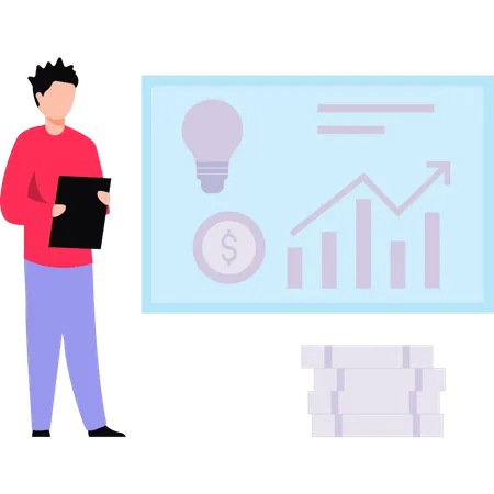 Boy looking at dollar graph idea  Illustration