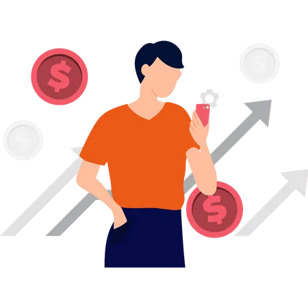 Boy looking at dollar rate  Illustration