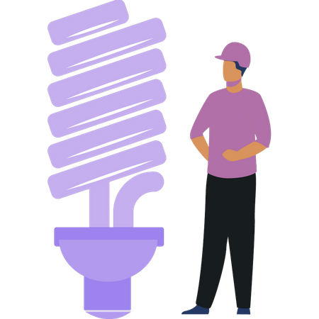 Boy looking at energy saver  Illustration