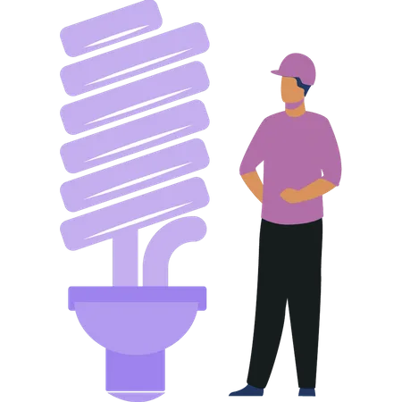 Boy looking at energy saver  Illustration