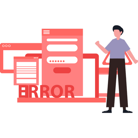Boy looking at error in the laptop  Illustration