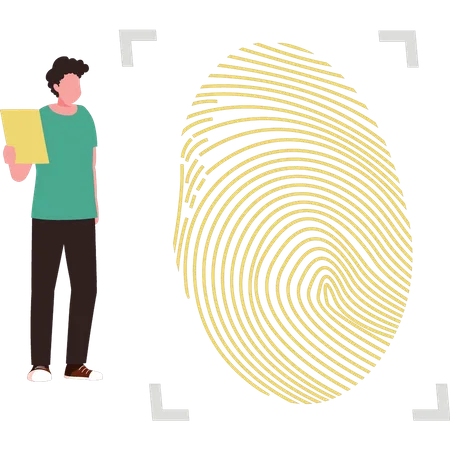 Boy looking at fingerprint identification  Illustration