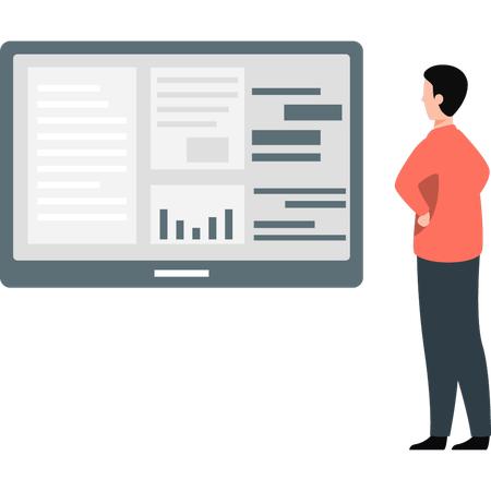 Boy looking at gantt chart  Illustration