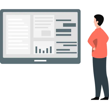 Boy looking at gantt chart  Illustration