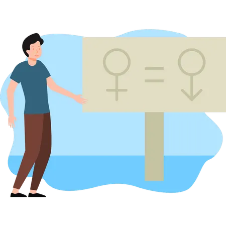 Boy looking at gender equality board  Illustration