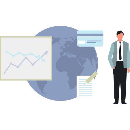 Boy Looking At Global Business Graph  Illustration