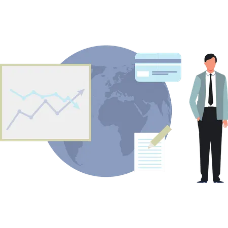 Boy Looking At Global Business Graph  Illustration