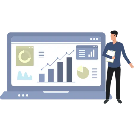 Boy Looking At Graph Analytics  Illustration