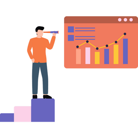 Boy looking at graph analytics  Illustration