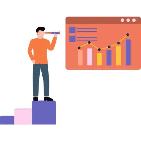 Boy looking at graph analytics  Illustration