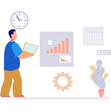 Boy looking at graph analytics  Illustration