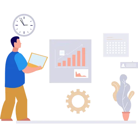 Boy looking at graph analytics  Illustration