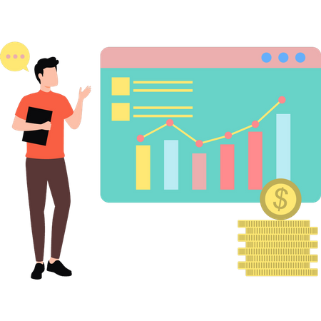 Boy looking at graph analytics  Illustration