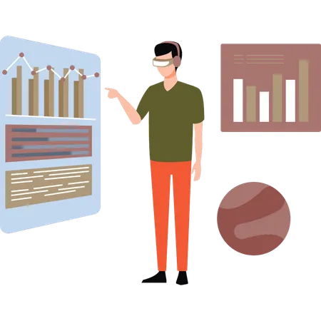 Boy looking at graph analytics  Illustration