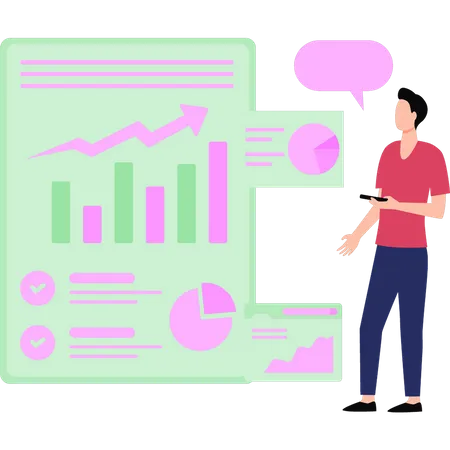 Boy  looking at  graph report  Illustration