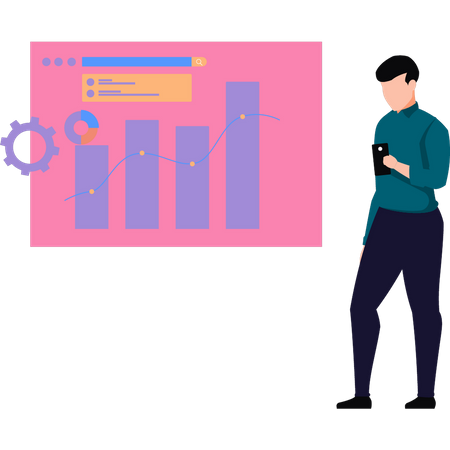 Boy looking at graph setting  Illustration