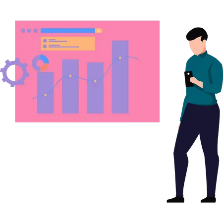 Boy looking at graph setting  Illustration