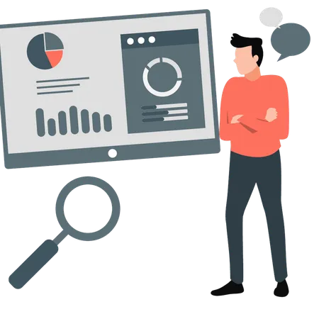 Boy looking at graphical chart  Illustration