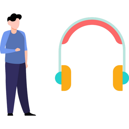 Boy looking at headphone device  Illustration