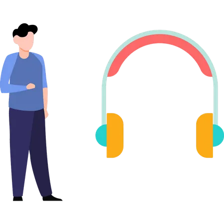 Boy looking at headphone device  Illustration