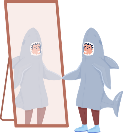 Boy looking at his reflection  Illustration