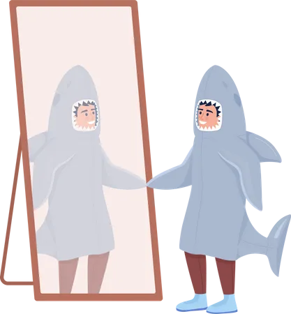 Boy looking at his reflection  Illustration