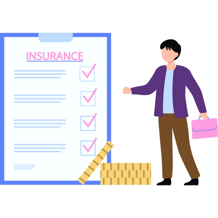 Boy looking at insurance document  Illustration