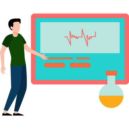 Boy looking at lab monitor  Illustration