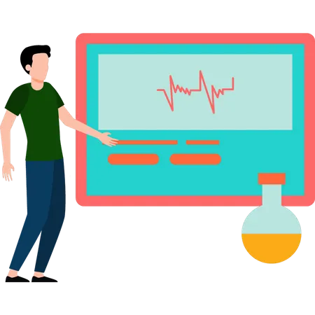 Boy looking at lab monitor  Illustration