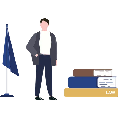Boy looking at law books  Illustration