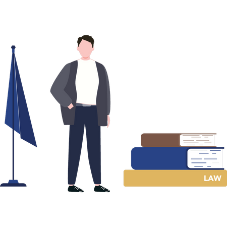 Boy looking at law books  Illustration