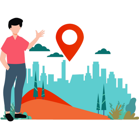 Boy looking at location pin  Illustration