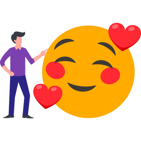 Boy looking at love emoji  Illustration