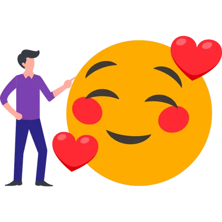 Boy looking at love emoji  Illustration