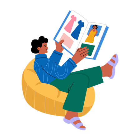 Boy looking at magazine ads  Illustration