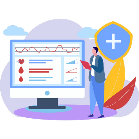 Boy looking at medical monitor  Illustration