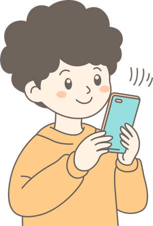 携帯電話を見ている少年  イラスト