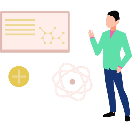 Boy looking at molecule chart  Illustration