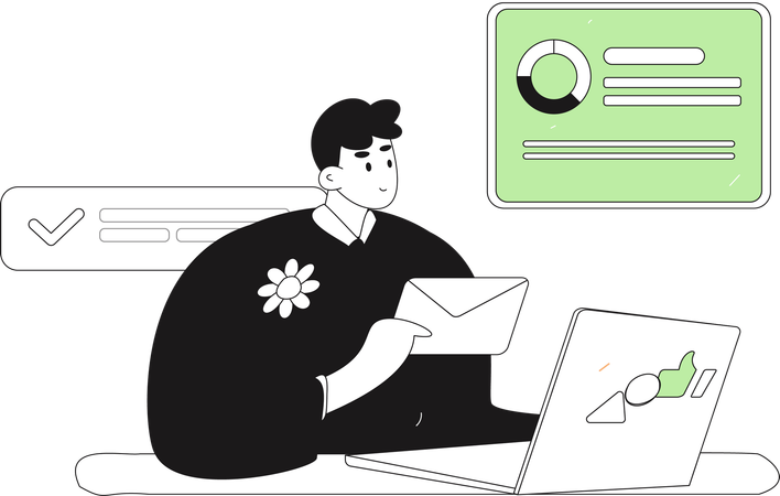 Boy looking at newsletter analytics  Illustration