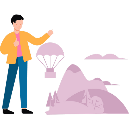 Boy looking at parachute  Illustration