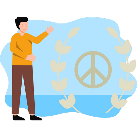 Boy looking at peace sign Illustration