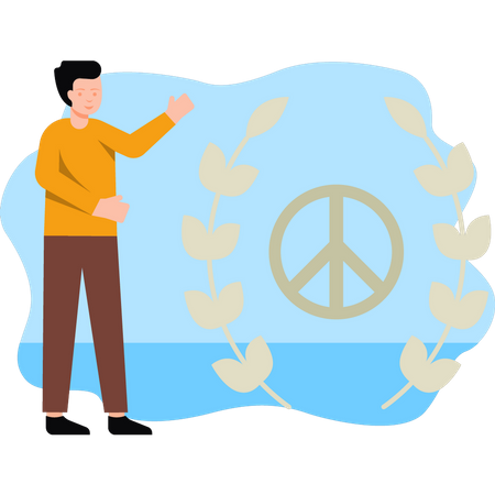 Boy looking at peace sign  Illustration