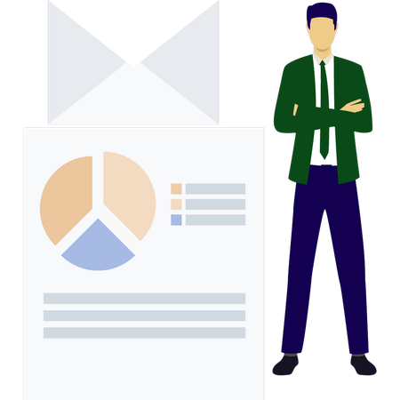 Boy looking at pie chart document  Illustration