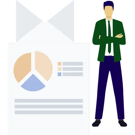 Boy looking at pie chart document  Illustration