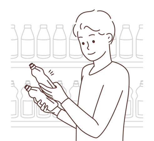 Boy looking at product description  Illustration